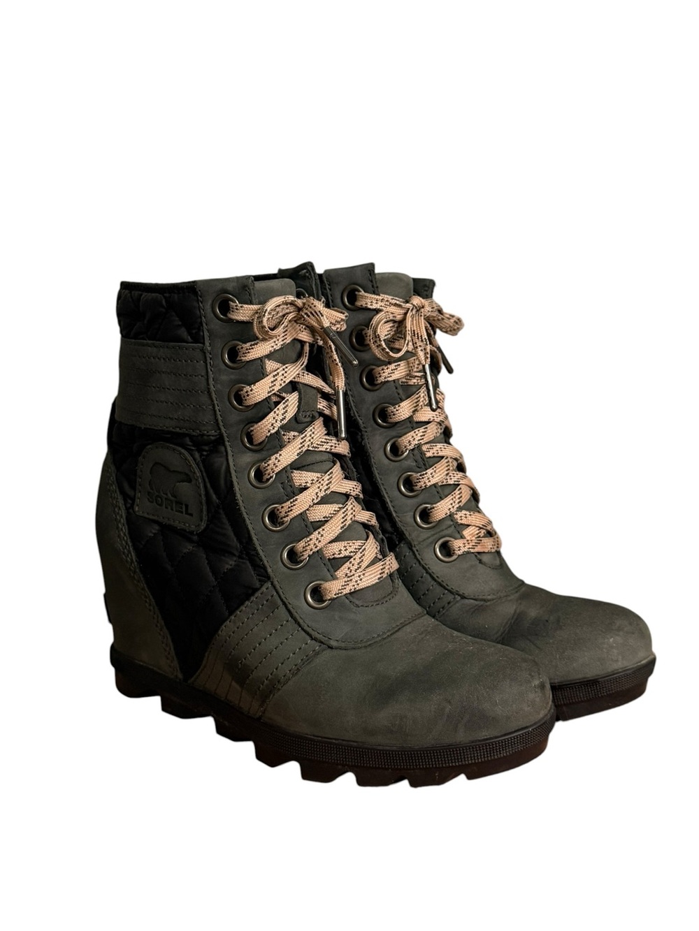 Sorel gray Wedge Lace-Up Boots with pink Laces